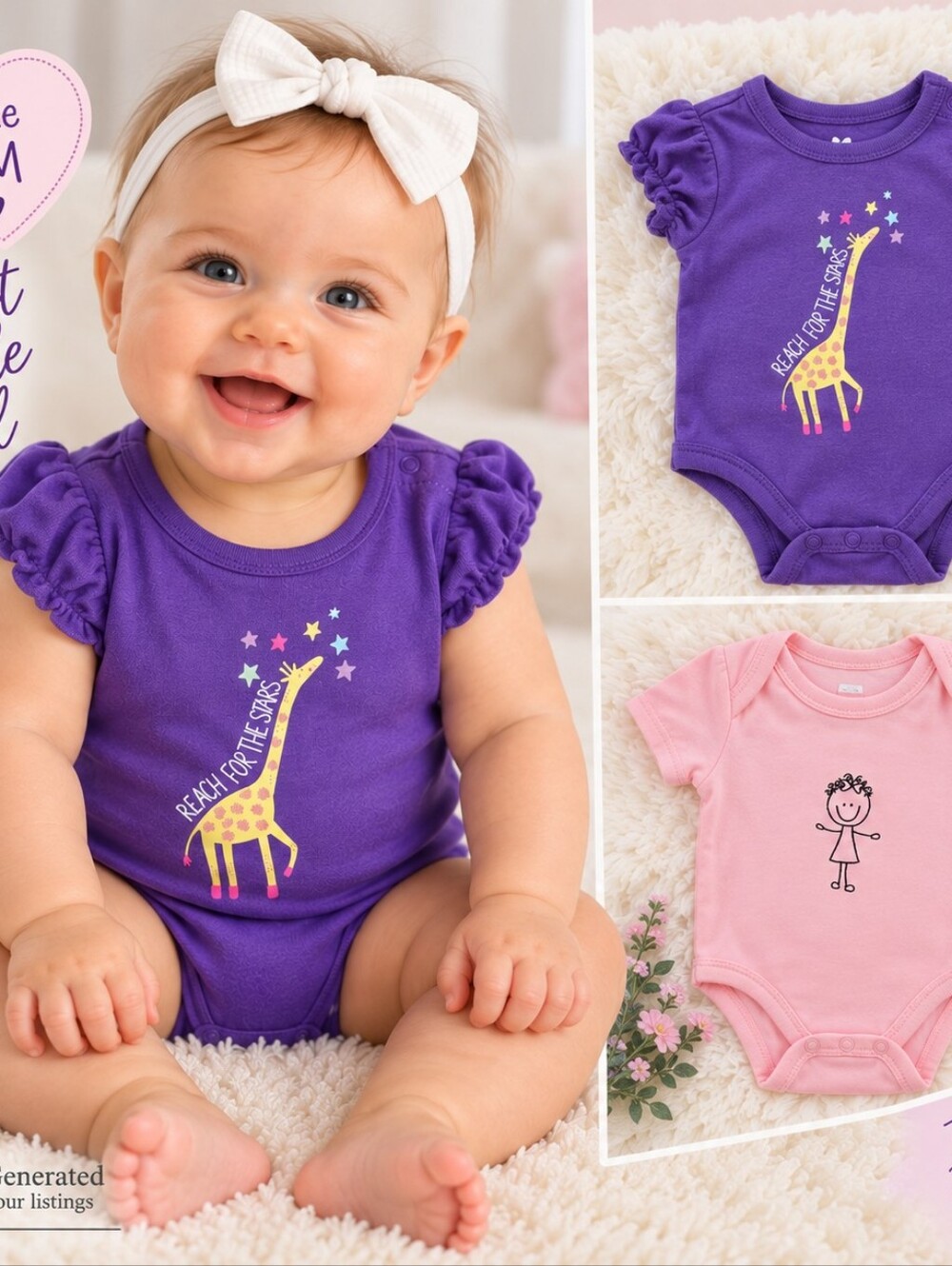 Purple and Pink Baby Girl Short Sleeve Bodysuits, 1 is NEW!